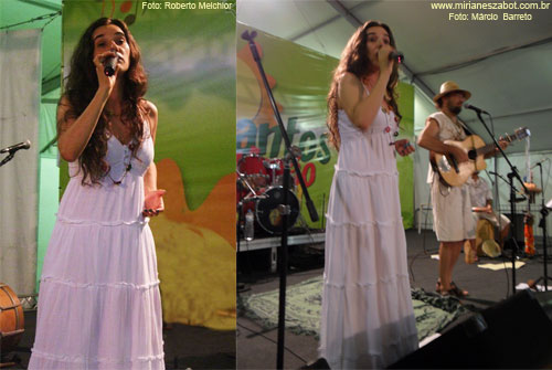 Part. Mirian&ecirc;s Zabot no show do Trio Kaanoa. Viol&atilde;o: Zellus Machado, Percuss&atilde;o: Mauro Fecco. Foto: Roberto Melchior e M&aacute;rcio Barreto  (Santos 17/01/2011 - Tenda 4 no Santos Ver&atilde;o 2011)